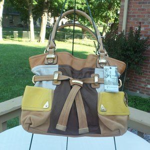 B. Makowsky Mult Colored Handbag Brown Tan Yellow
